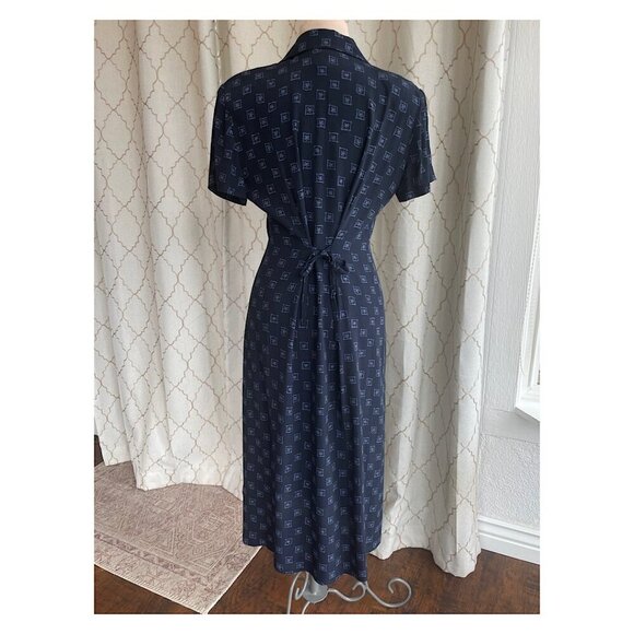 Talbots Navy Blue Collared Short Sleeve Button-down Midi Dress, Size 12P - Picture 5 of 8